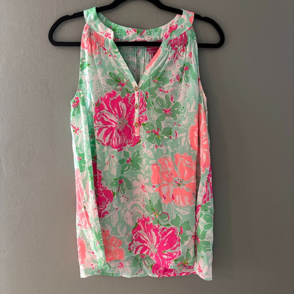 Lilly Pulitzer Floral Bright Flowy Silk Tank Top